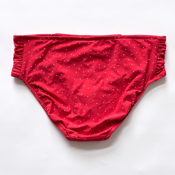 Seafolly Red Off White Polka Dot Harlow Ruched Side Retro Bikini Bottoms 4 NWT - Picture 3 of 9